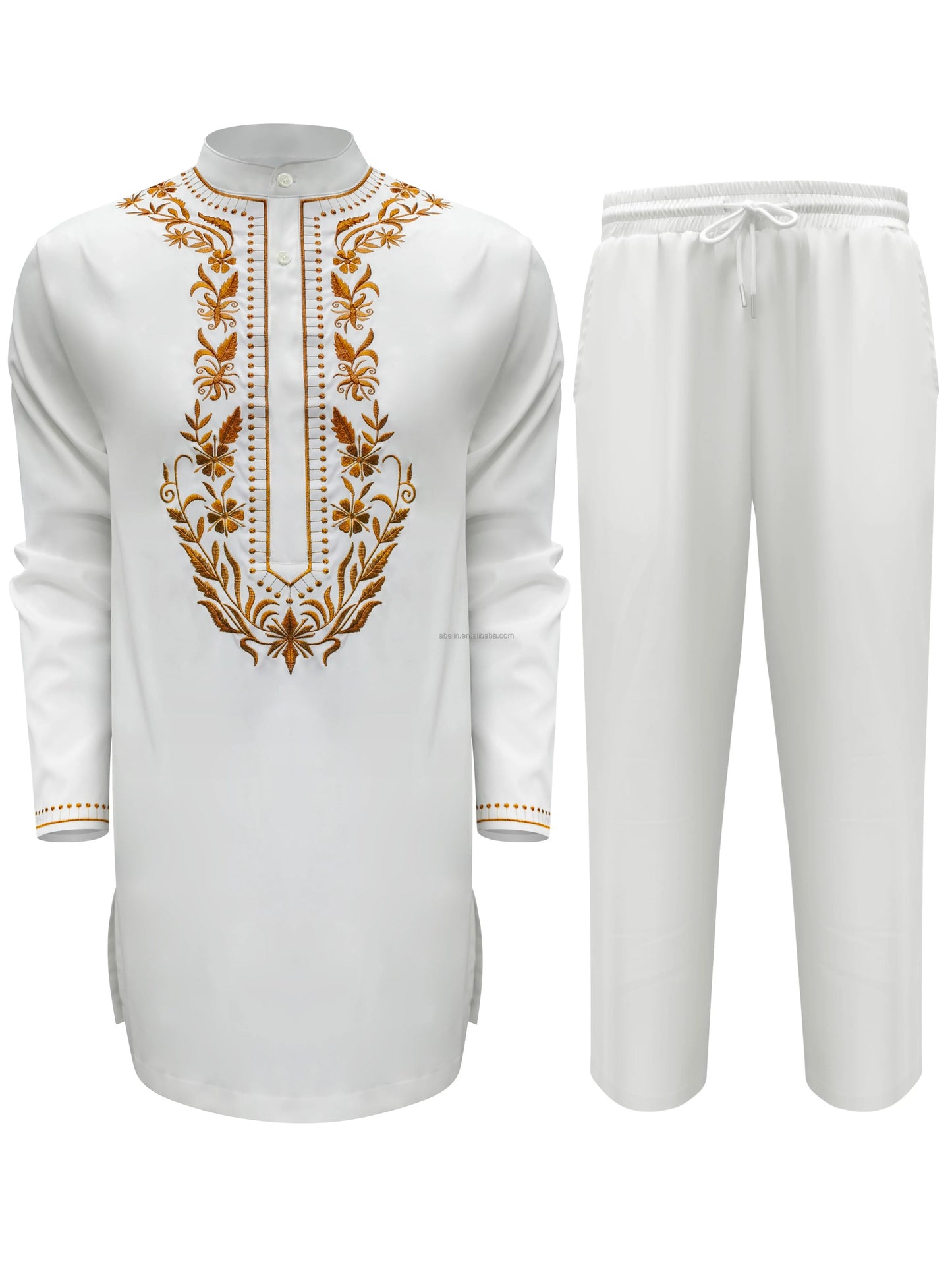 African Men's Embroidery Set Two Pieces White Fashion